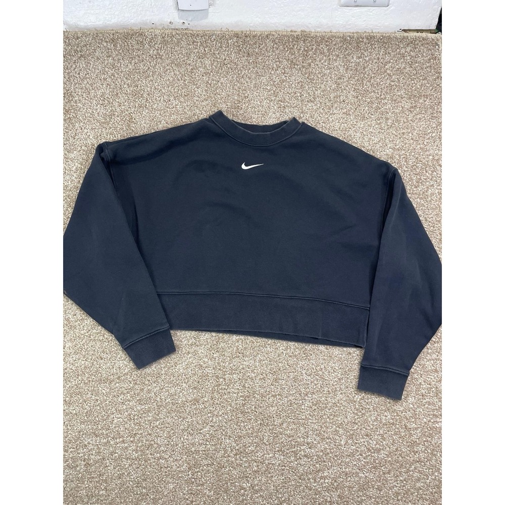 Nike‎ Women's Black Center Swoosh Sweatshirt Fleece Crew Top Size Xs